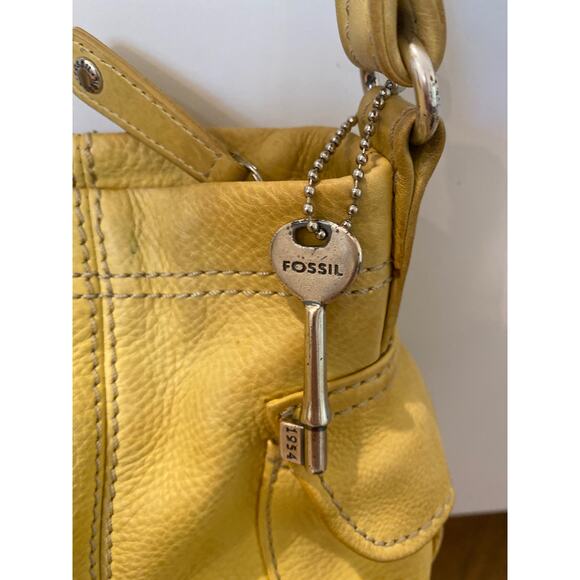 Mustard Yellow Fossil Pebbled Leather Shoulder Bag - Picture 3 of 12